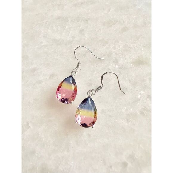 Pink, yellow, and blue ombre pear cut earrings - Picture 1 of 2